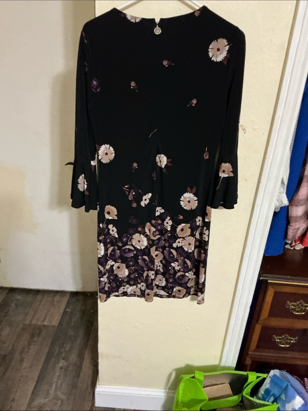 Tommy Hilfiger Velvet Floral Bell-Sleeve Sheath Dress Black